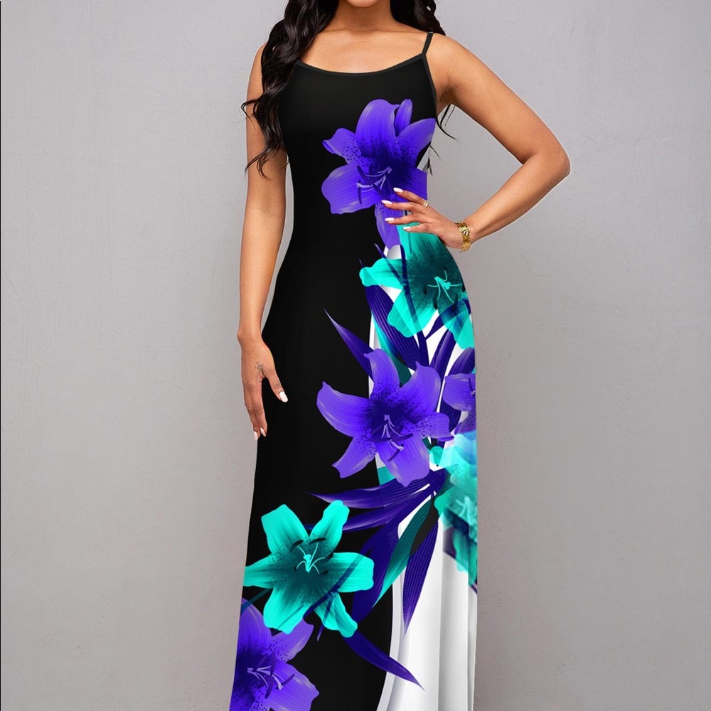 Floral print spaghetti strap maxi dress